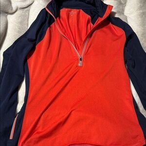 Women M Athleta Orange and Navy half zip